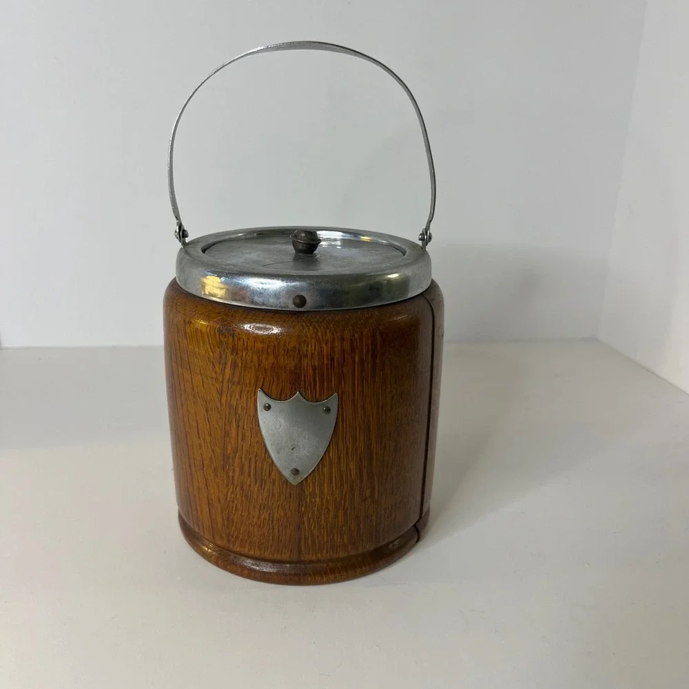 Antique Circa 1900 English Oak &‎ Celtic Silver Plate Biscuit Barrel Lid Handle